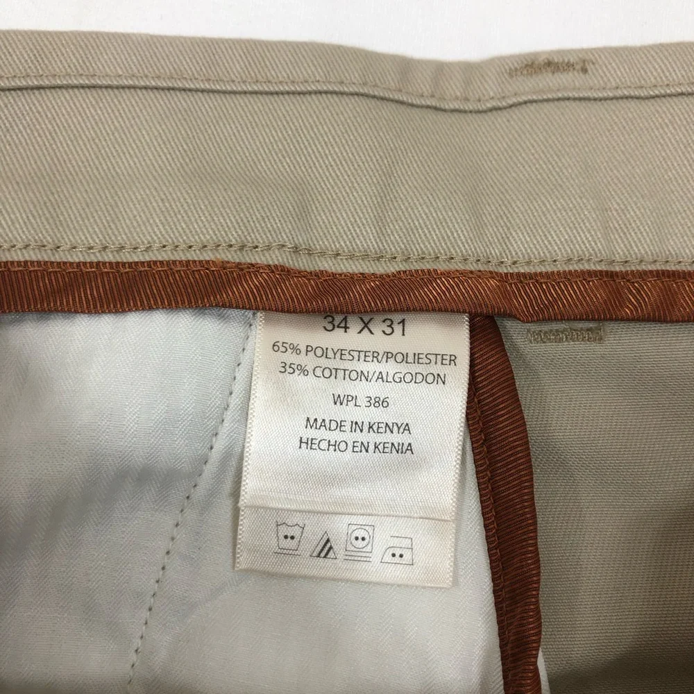 Haggar Cotton Blend Khaki No Iron Flat Front Permanent Crease‎ Pants 34 X 31